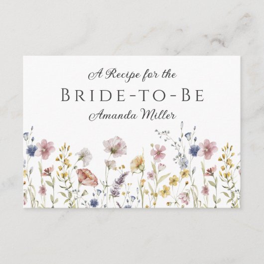 Aquarellfarbene Wildblumen Brautparty Rezept Karte (Vorderseite)