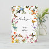 Aquarellfarbene Wildblumen Butterfliegen Blumenzeh Dankeskarte (Stehend Vorderseite)