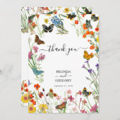 Aquarellfarbene Wildblumen Butterfliegen Blumenzeh Dankeskarte (Vorne/Hinten)