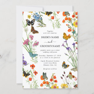 Aquarellfarbene Wildblumen Butterfliegen Blumenzeh Einladung