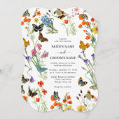 Aquarellfarbene Wildblumen Butterfliegen Blumenzeh Einladung (Vorne/Hinten)