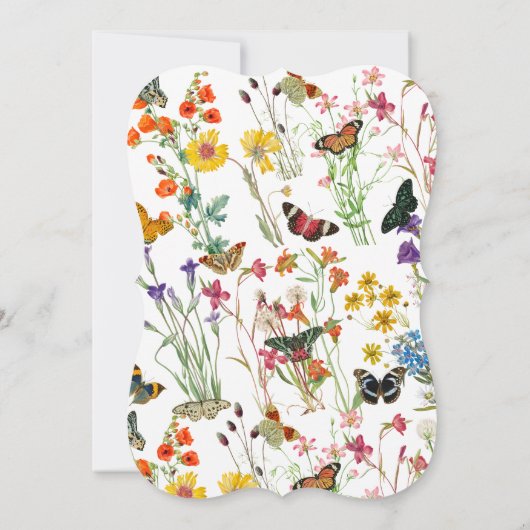 Aquarellfarbene Wildblumen Butterfliegen Blumenzeh Einladung (Rückseite)