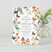 Aquarellfarbene Wildblumen Butterfliegen Blumenzeh Einladung (Stehend Vorderseite)