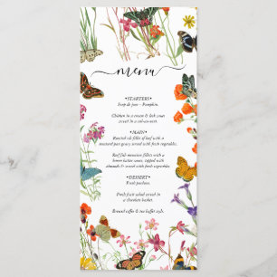 Aquarellfarbene Wildblumen Butterfliegen Blumenzeh Menükarte