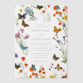 Aquarellfarbene Wildblumen Butterfliegen Blumenzeh Pergament Einladungen (Vorderseite)
