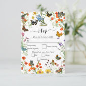 Aquarellfarbene Wildblumen Butterfliegen Blumenzeh RSVP Karte (Stehend Vorderseite)