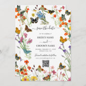 Aquarellfarbene Wildblumen Butterfliegen Blumenzeh Save The Date (Vorne/Hinten)