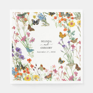 Aquarellfarbene Wildblumen Butterfliegen Blumenzeh Serviette
