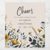 Aquarellfarbene Wildblumen Elegante Cheers Wedding Weinetikett (Einzelnes Label)