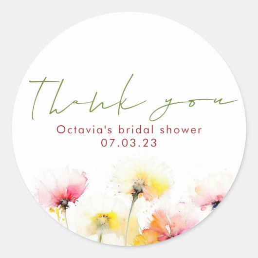 Aquarellfarbene Wildblumen Elegantes Niedliches Da Runder Aufkleber (Vorderseite)