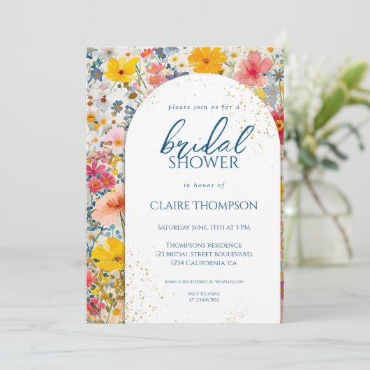 Aquarellfarbene Wildblumen Farbvolles Brautparty Einladung (Stehend Vorderseite)