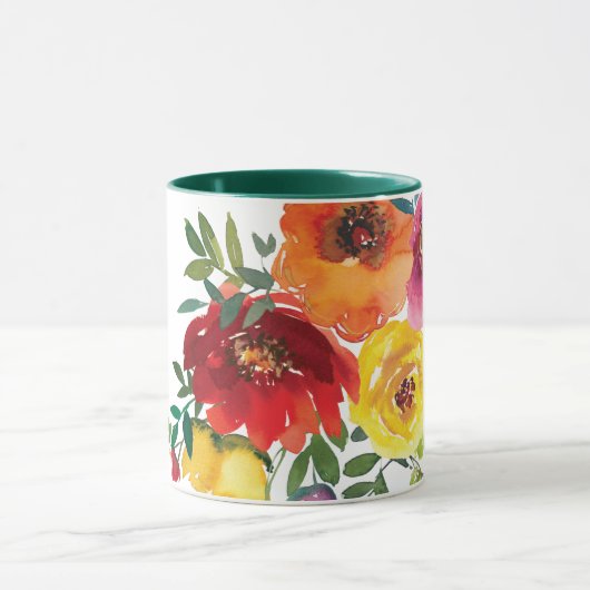 Aquarellfarbene Wildblumen Floral Monogramm Zwei T Tasse (Zentrum)