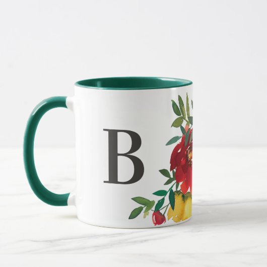 Aquarellfarbene Wildblumen Floral Monogramm Zwei T Tasse (Links)
