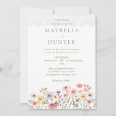 Aquarellfarbene Wildblumen, Foliage & Hochzeit Einladung (Vorderseite)