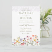 Aquarellfarbene Wildblumen, Foliage & Hochzeit Einladung (Stehend Vorderseite)