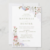 Aquarellfarbene Wildblumen, Foliage & Hochzeit Einladung (Vorderseite)