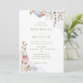 Aquarellfarbene Wildblumen, Foliage & Hochzeit Einladung (Stehend Vorderseite)