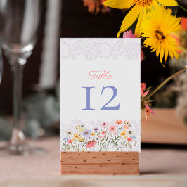 Aquarellfarbene Wildblumen, Foliage & Hochzeit Tischnummer
