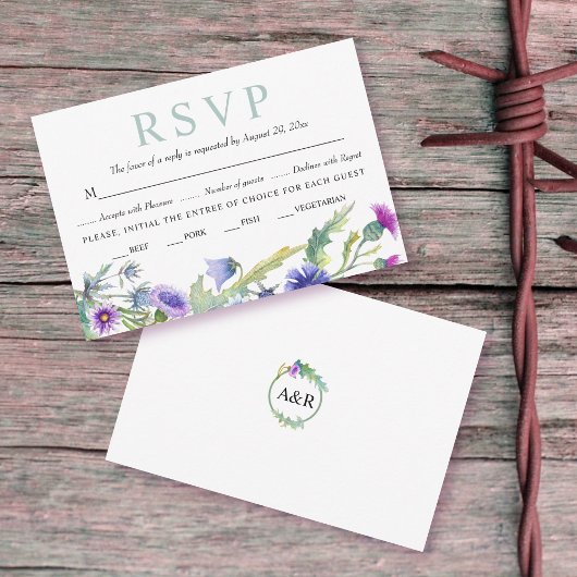 Aquarellfarbene Wildblumen Garland Frühjahrshochze RSVP Karte
