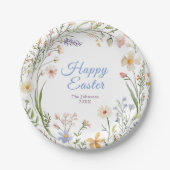 Aquarellfarbene Wildblumen glücklich Ostern Pappteller (Vorderseite)