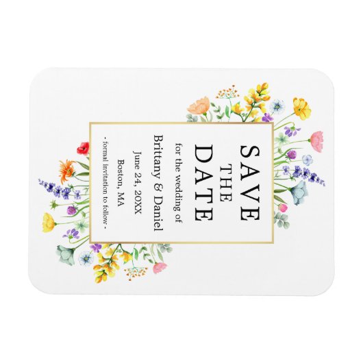 Aquarellfarbene Wildblumen Goldrahmen Save the Dat Magnet (Horizontal)