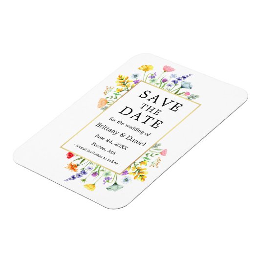 Aquarellfarbene Wildblumen Goldrahmen Save the Dat Magnet (Linke Seite)