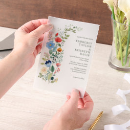 Aquarellfarbene Wildblumen Hochzeit im Rustikalen  Pergament Einladungen