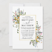 Aquarellfarbene Wildblumen Hochzeiten Gold Sage Gr Einladung (Vorderseite)