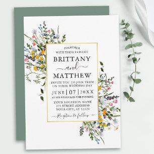 Aquarellfarbene Wildblumen Hochzeiten Gold Sage Gr Einladung