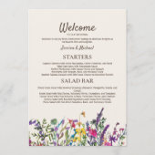 Aquarellfarbene Wildblumen Hochzeitsempfang Menükarte (Vorderseite)
