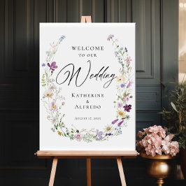 Aquarellfarbene Wildblumen Hochzeitsempfang Poster
