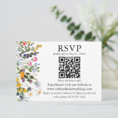 Aquarellfarbene Wildblumen Hochzeitssage Green QR Karte (Stehend Vorderseite)