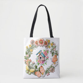 Aquarellfarbene Wildblumen Kranz mit Schmetterling Tasche