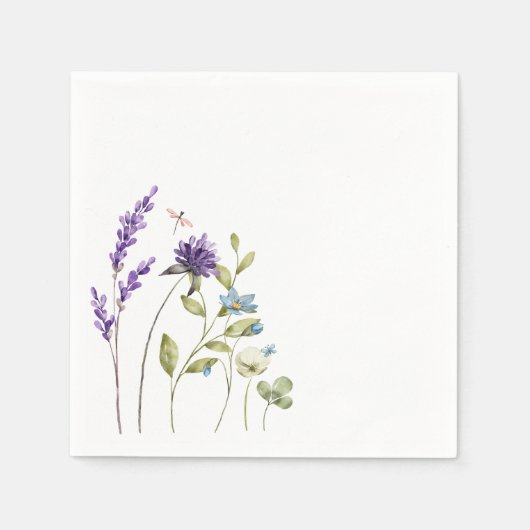 Aquarellfarbene Wildblumen lila blaues Sommergefüh Serviette (Vorderseite)
