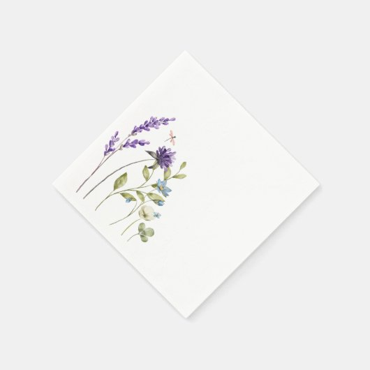 Aquarellfarbene Wildblumen lila blaues Sommergefüh Serviette (Ecke)