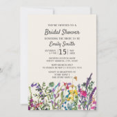 Aquarellfarbene Wildblumen Lila Brautparty Einladung (Vorderseite)