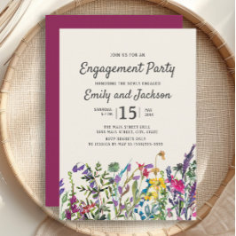 Aquarellfarbene Wildblumen Lila Verlobung Einladung