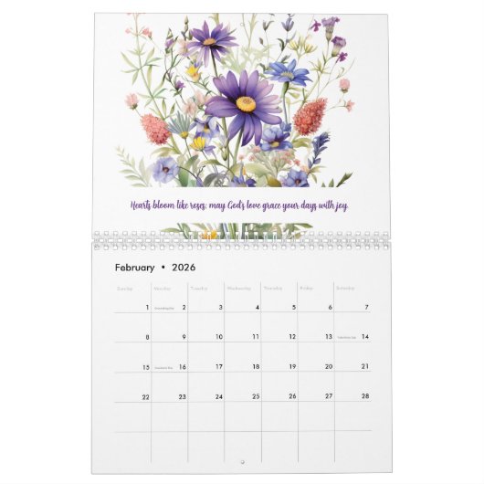 Aquarellfarbene Wildblumen mit religiösen Inspirat Kalender (Feb 2026)
