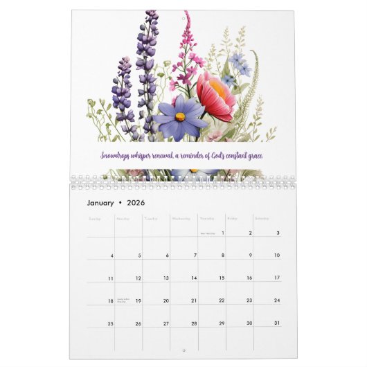 Aquarellfarbene Wildblumen mit religiösen Inspirat Kalender (Jan 2026)