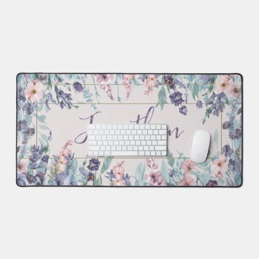 Aquarellfarbene Wildblumen Personalisiert Schreibtischunterlage (Tastatur & Maus)
