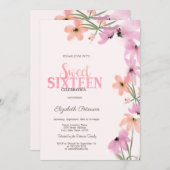 Aquarellfarbene Wildblumen Rosa Boho Blume Süß 16 Einladung (Vorne/Hinten)