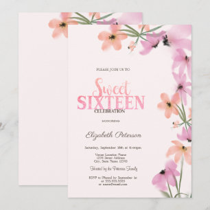 Aquarellfarbene Wildblumen Rosa Boho Blume Süß 16 Einladung