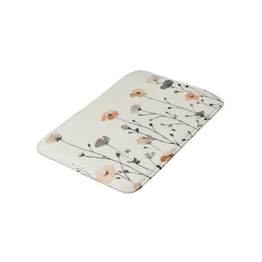 Aquarellfarbene Wildblumen Rustikal & elegant Badematte (Schrägansicht)
