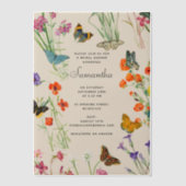 Aquarellfarbene Wildblumen Schmetterlinge Brautpar Pergament Einladungen (Vorderseite)