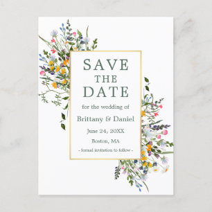 Aquarellfarbene Wildblumen setzen Save the Date gr Postkarte