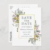 Aquarellfarbene Wildblumen setzen Save the Date gr Postkarte (Vorne/Hinten)