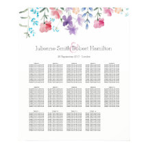 Aquarellfarbene Wildblumen Sitzplan 14 Tabellen