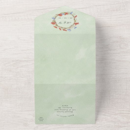 Aquarellfarbene Wildblumen uAwg angehängte Hochzei All In One Einladung (Außenbereich)