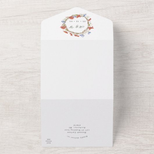 Aquarellfarbene Wildblumen uAwg Hochzeit All In One Einladung (Außenbereich)