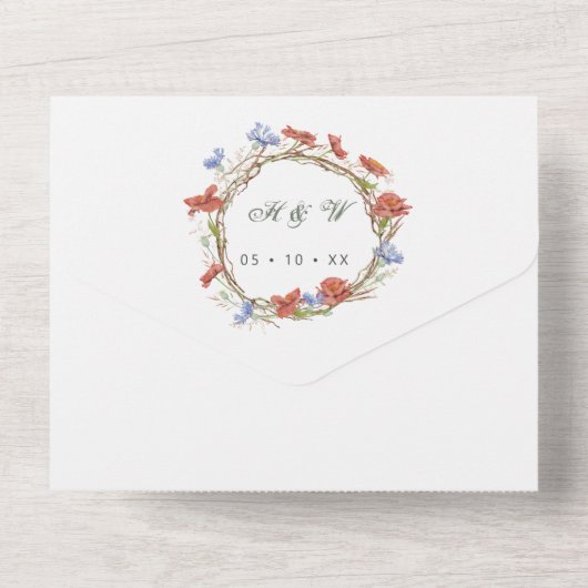 Aquarellfarbene Wildblumen uAwg Hochzeit All In One Einladung (Rückseite)